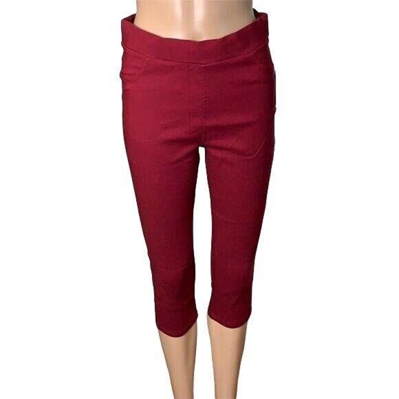 JVINI Womens Jeggings Crop Capri Leggings Skinny Slim Fit Maroon Red Large - Picture 1 of 7